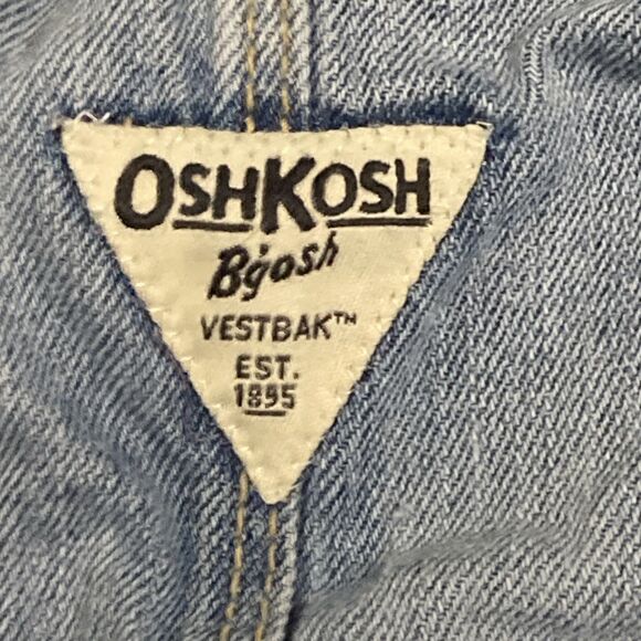 Oshkosh B'Gosh  Denim Jumper Overalls Dress Pink White Floral Skirt Pocket 18M - Picture 5 of 7